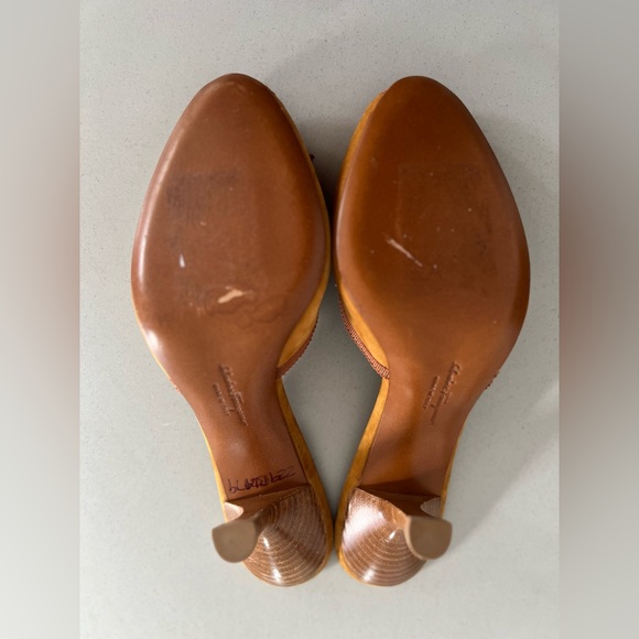 Salvatore Ferragamo Brown Suede Bow Kitten Heel Backless Sandals - Picture 10 of 12